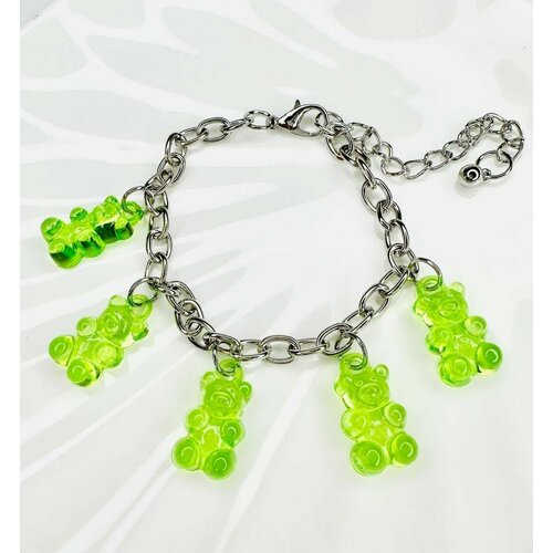 фото Браслет-цепочка, 1 шт., размер 18 см, серебряный, зеленый acfox