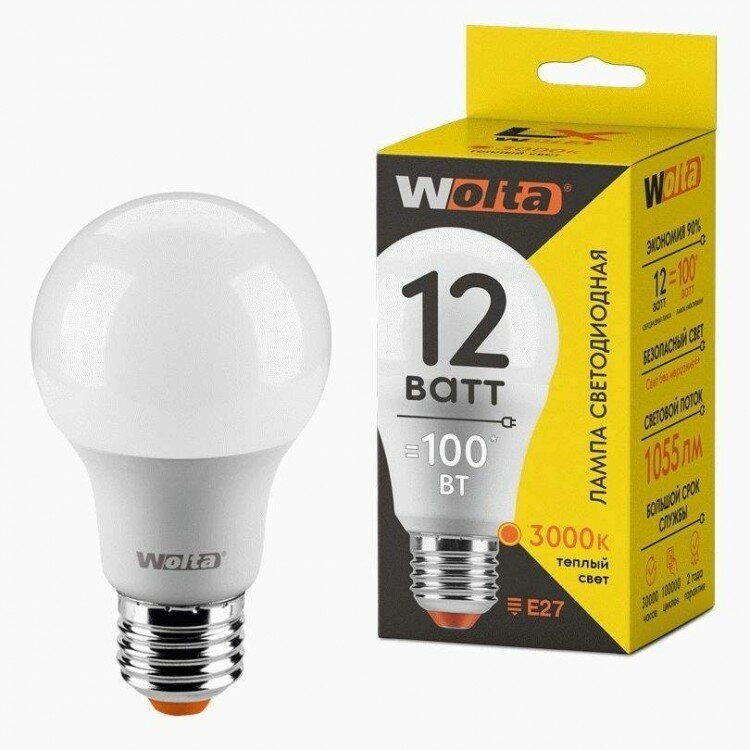 Светодиодная лампа Wolta LX ЛОН A60 E27 12W(1055llm) 3000К 2K 118x61x61 30Y60BL12E27