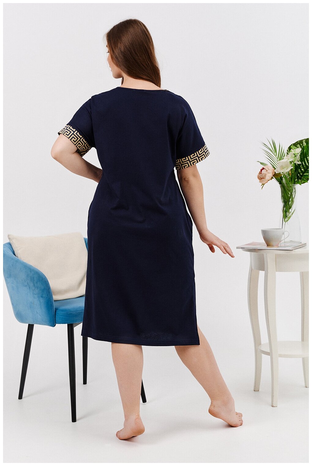 Женское повседневное/домашнее платье темно-синего цвета, размер 48 - фотография № 13