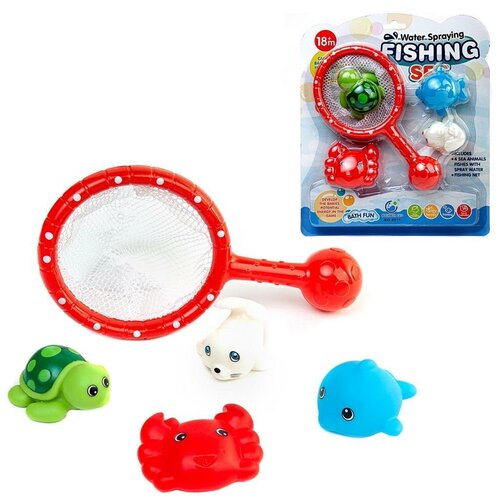 фото Игрушка для ванной. набор для купания, 4 фигурки морских обитателей с сачком. junfa toys