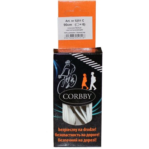 CORBBY Шнурки 90 см. плоские белые фосфоресцентные.