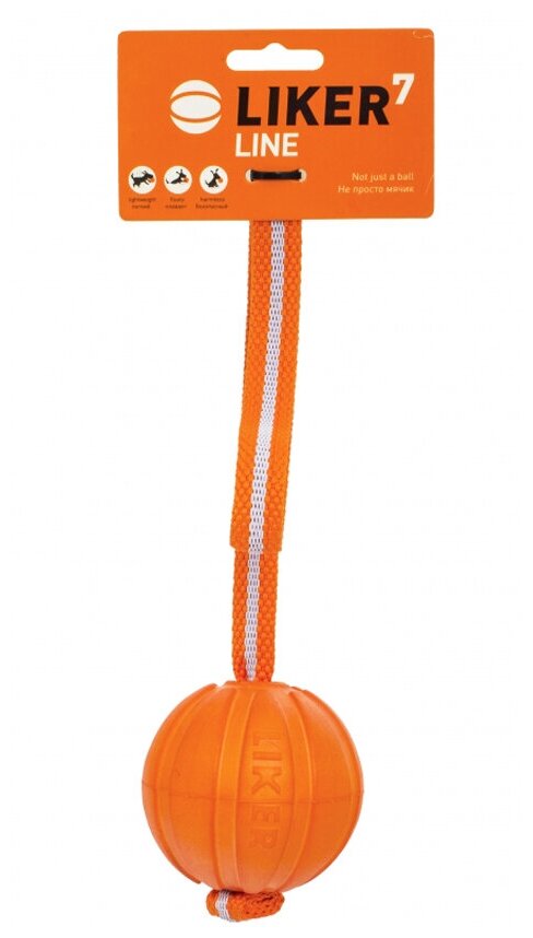 Мячик для собак LIKER Мячик Лайкер Лайн 7 на шнуре (6287), оранжевый, 1шт. - фотография № 5