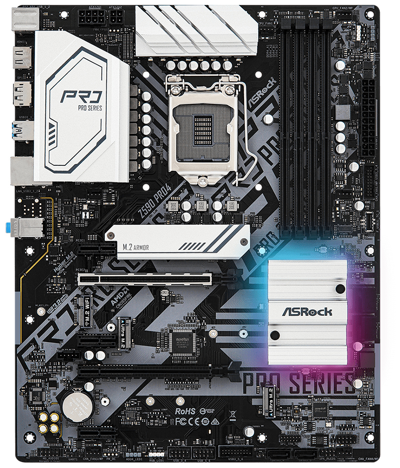 Материнская плата ASRock Z590 PRO4 (Soc-1200, Z590, 4xDDR4, ATX, 2.5Gg LAN, RAID+HDMI+DP)