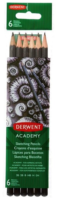 Derwent Набор карандашей чернографитных Academy Sketching Hang Pack 2H-3B, 6 шт (2300086) 6 шт.