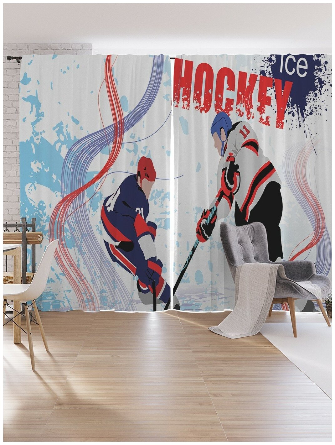 Шторы под лён JoyArty "Хоккей на льду", серия Oxford DeLux, 340х265 см