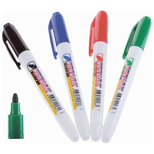 Набор маркеров для доски 4 цвета 2.0 мм Crown WB-505, WB-505-4(SET), цвет микс