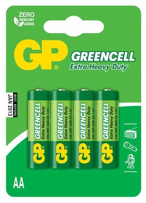 GP Батарейки "Greencell", АА пальчиковые, Солевые,4шт, на блистере, 1 уп