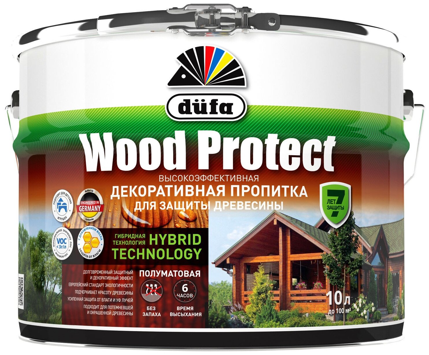 Пропитка декоративная для защиты древесины Dufa Wood Protect белая 10 л.