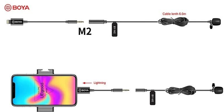 Петличный микрофон Boya BY-M2 с переходником Lightning для устройств Apple