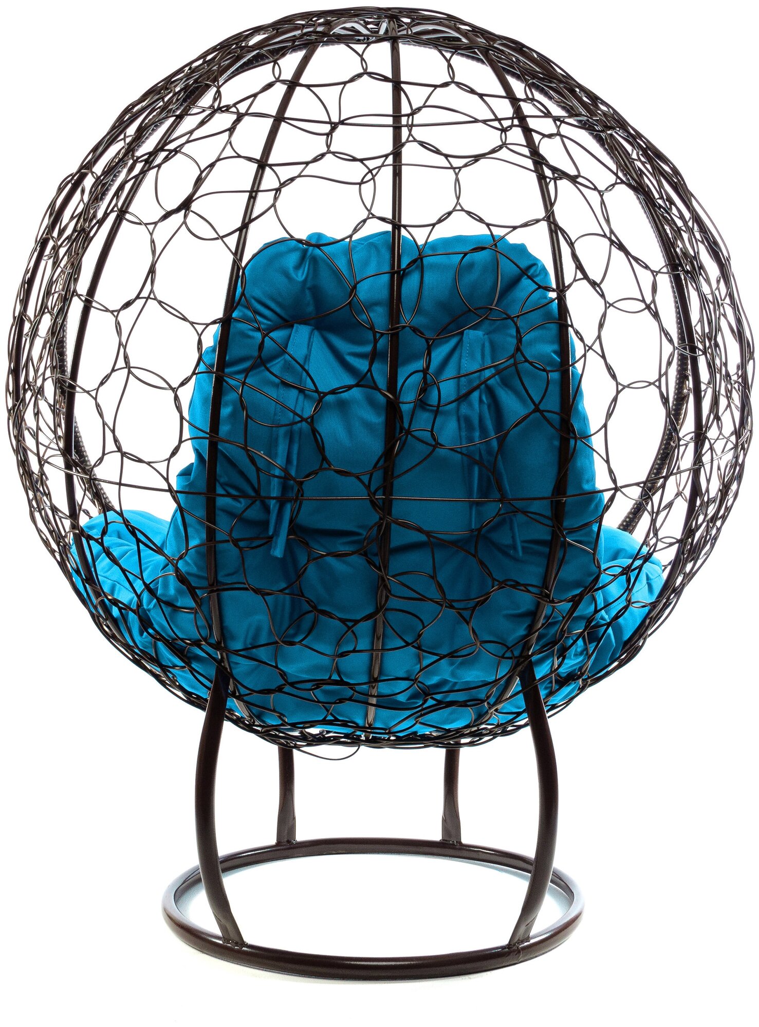 Кресло M-Group круг на подставке ротанг коричневый, голубая подушка - фотография № 4