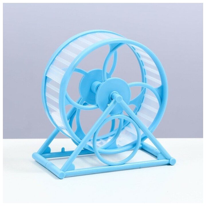 Колесо на подставке для грызунов, диаметр колеса 12,5 см, 14 х 3 х 9 см, голубое (1шт.)