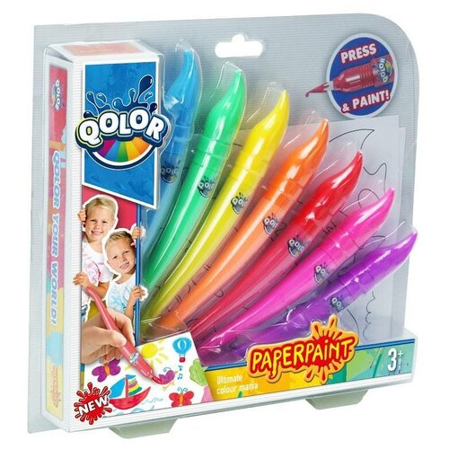 Краски пальчиковые Qolor фломастер-кисточка, в наборе 7 цветов, в блистере (500-17)