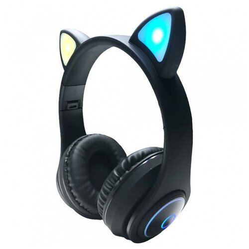 Наушники беспроводные Bluetooth Cat Ear KT-41 со светящимися кошачьими ушками - черный