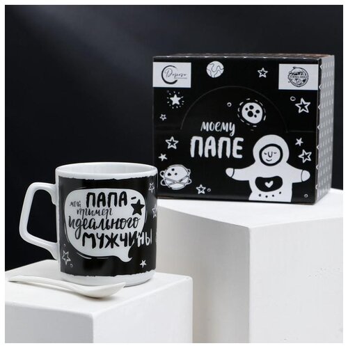 фото Кружка с ложкой "папа, ты мой герой", 350 мл 3285144 дорого внимание