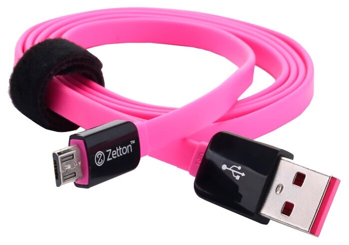 USB кабель передачи данных Zetton Flat разъем Micro USB плоский черный с розовым (ZTLSUSBFCMCBP)