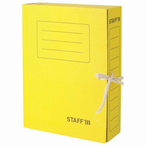 Папка архивная с завязками Staff (А4, корешок 75мм, до 700л, 2 завязки, картон) желтая (128873)