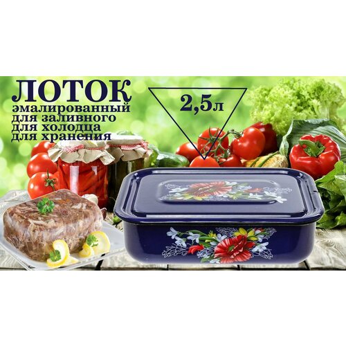 Лоток судок эмалированный 25л с рисунком для холодца емкость для заливного 1810₽