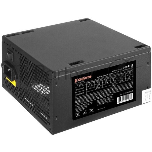 Блок питания 600W ExeGate 600PPE ATX PC black APFC 12cm 24p44p PCI-E 5SATA 3IDE FDD кабель 220V в комплекте 436000₽