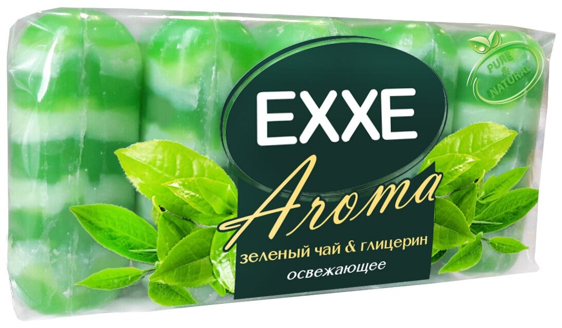 Exxe Косметическое мыло Зеленый чай и глицерин, Aroma, зеленое, 5шт x 70г, 1 упаковка
