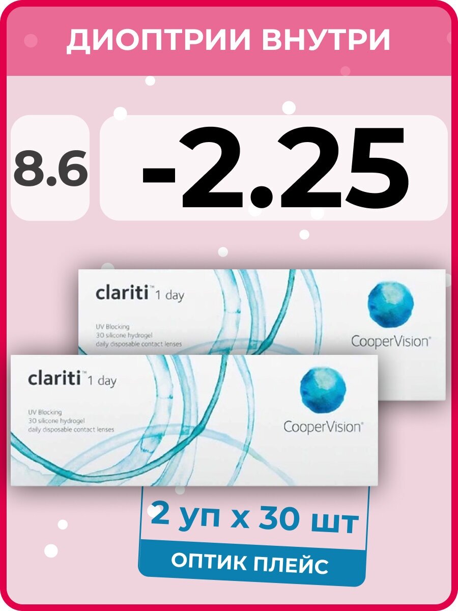 CooperVision clariti 1-day (2 упаковки по 30 линз) -2.25 R 8.6