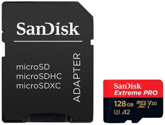 Карта памяти SanDisk Extreme Pro microSDXC Class 10 UHS Class 3 V30 A2 170MB/s 128 GB, чтение: 170 MB/s, запись: 90 MB/s, адаптер на SD