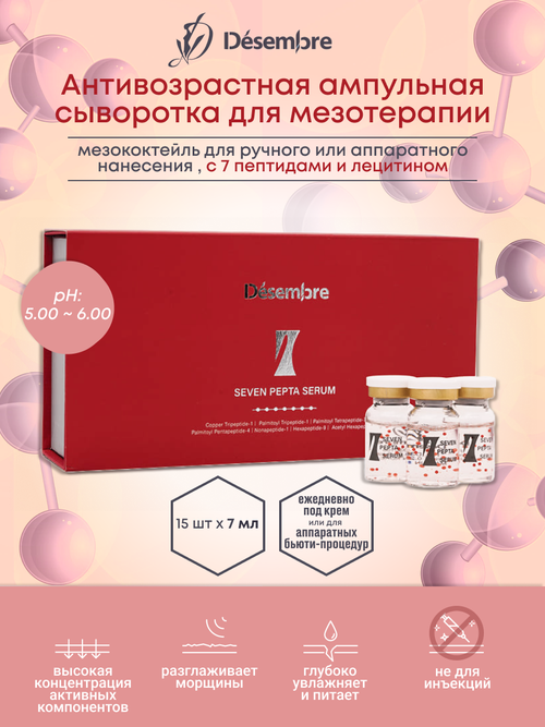 Desembre Seven Pepta Serum Антивозрастная сыворотка с 7 пептидами для лица, 15 ампул х 7 мл