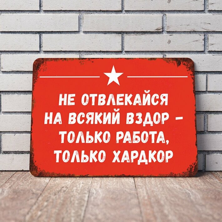 Табличка "Не отвлекайся на всякий вздор - только работа, только хардкор", 30х20 см, УФ-печать, ПВХ - фотография № 2