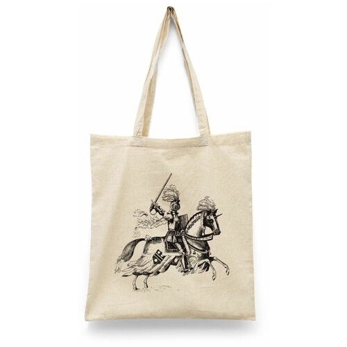 фото Сумка-шоппер унисекс каждому своё "mount and blade/верхом с клинком/игра" белая
