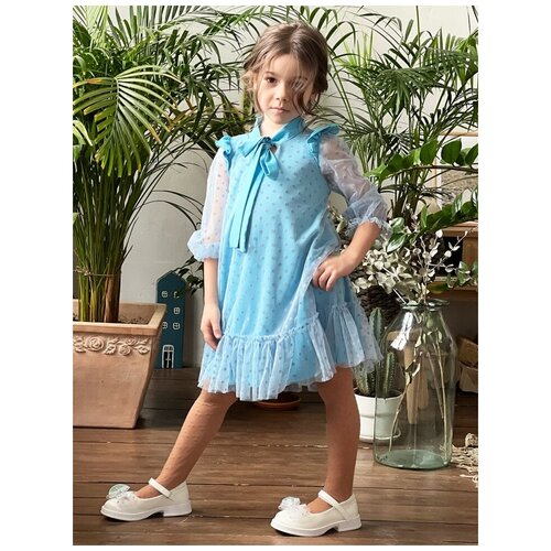 Платье Бушон, размер 104-110, голубой платье радуга дети нарядное в горошек размер 28 110 розовый