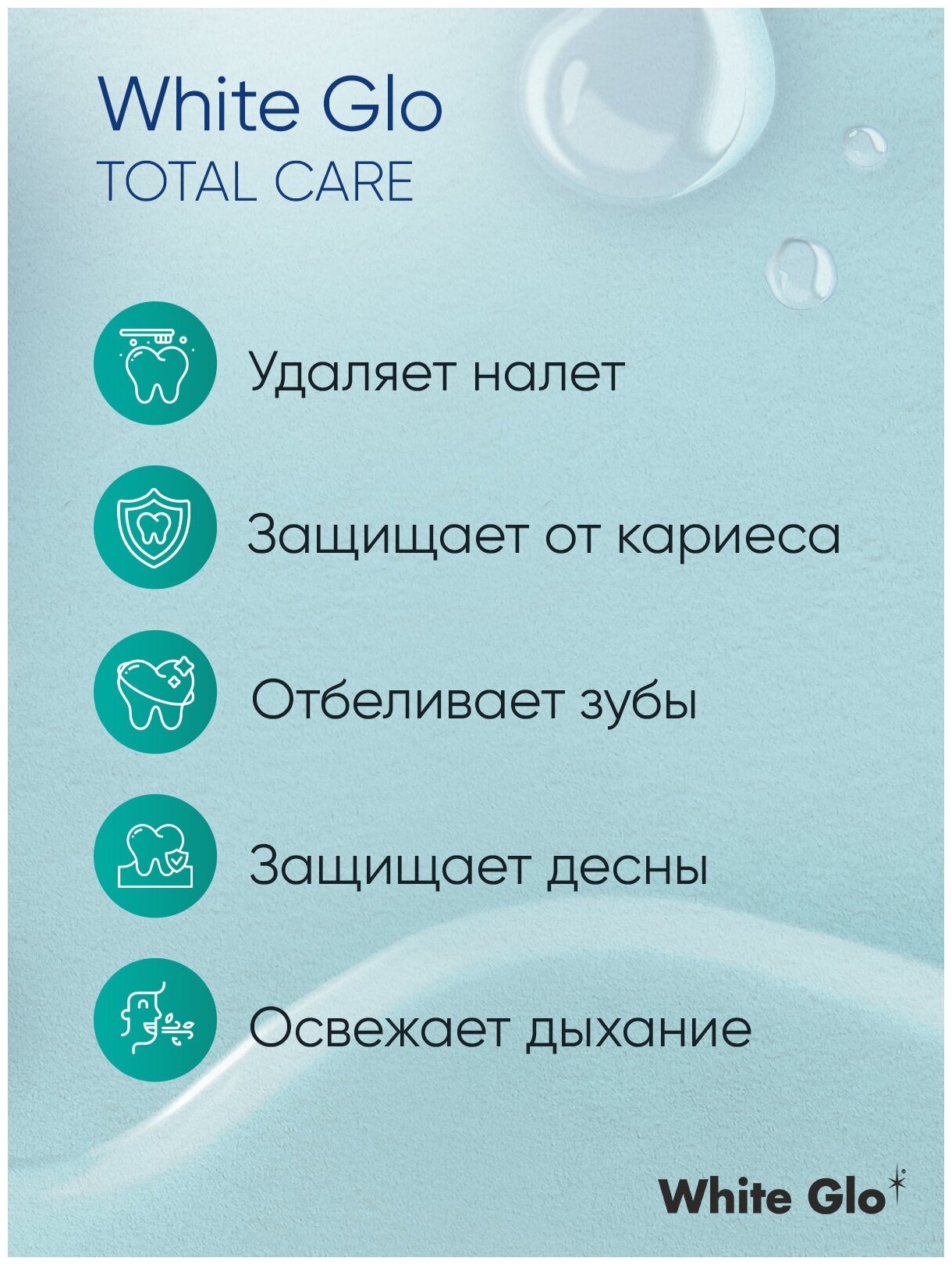 Зубная паста антибактериальная White Glo Total Care, Тотальная защита, отбеливающая, 80 грамм