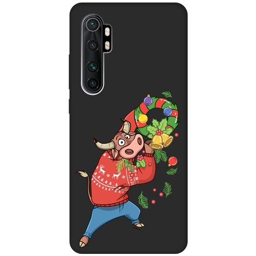 фото Силиконовая чехол-накладка silky touch для xiaomi mi note 10 lite с принтом "bull & wreath" черная gosso