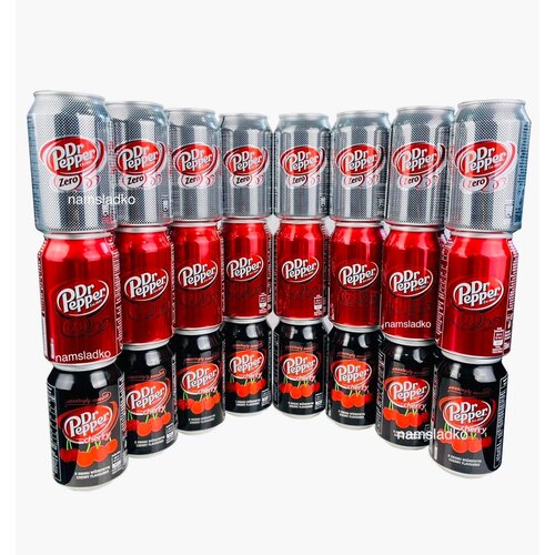 Газированный напиток Dr Pepper набор (8 classic и 8 cherry и 8 zero) 0.33*24 банки. Европа.