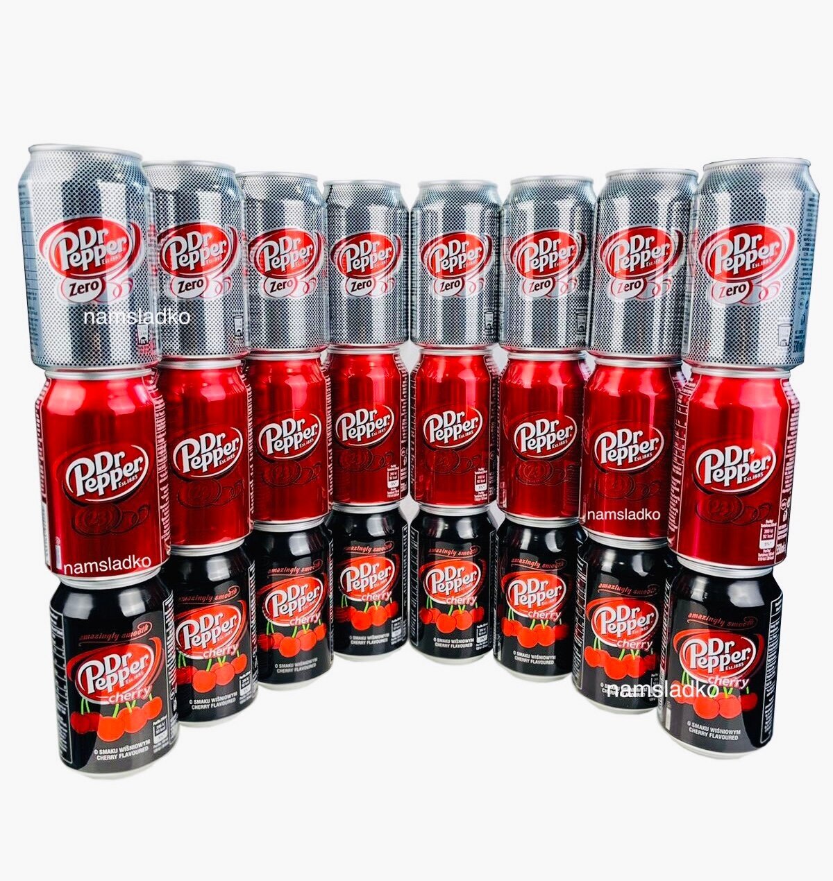 Газированный напиток Dr Pepper набор (8 classic и 8 cherry и 8 zero) 0.33*24 банки. Европа.