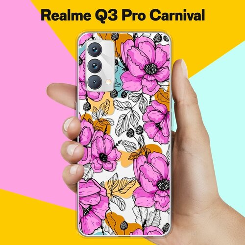 Силиконовый чехол на realme Q3 Pro Carnival Edition Фиолетовые цветы / для Реалми Ку 3 Про Карнивал силиконовый чехол на realme q3 pro carnival edition черный кот для реалми ку 3 про карнивал