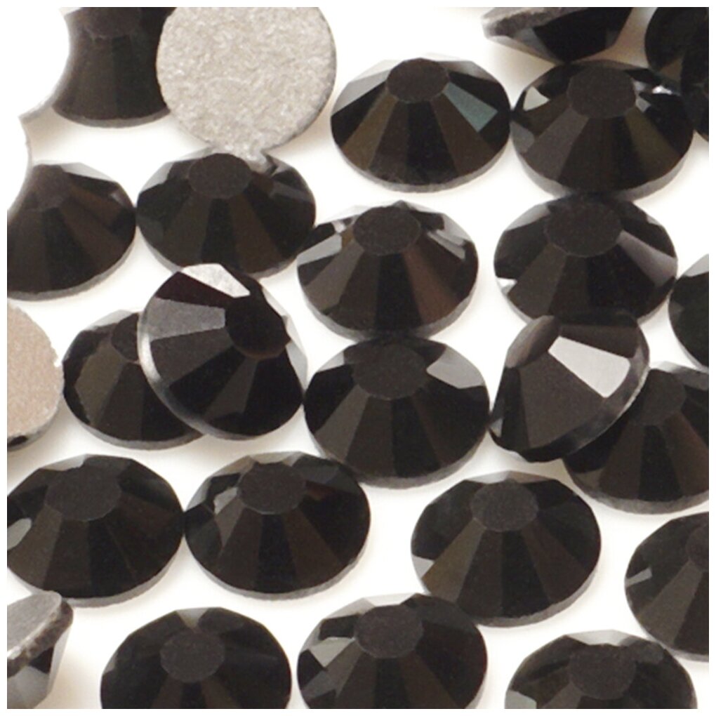 Стразы ss10 (2,7 мм), черные (Джет, Jet) холодной фиксации 1440 штук клеевые, стеклянные, для дизайна одежды