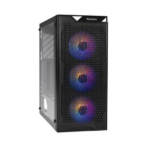 Фото Корпус Miditower ExeGate EVO-5001 (ATX, без БП, 2*USB+1*USB3.0, HD аудио, 3x12см RGB, стекло)