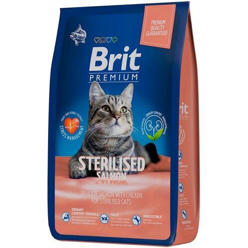 BRIT PREMIUM CAT STERILIZED SALMON & CHICKEN для взрослых кастрированных котов и стерилизованных кошек с курицей (8 + 8 кг) brit premium cat sterilised salmon