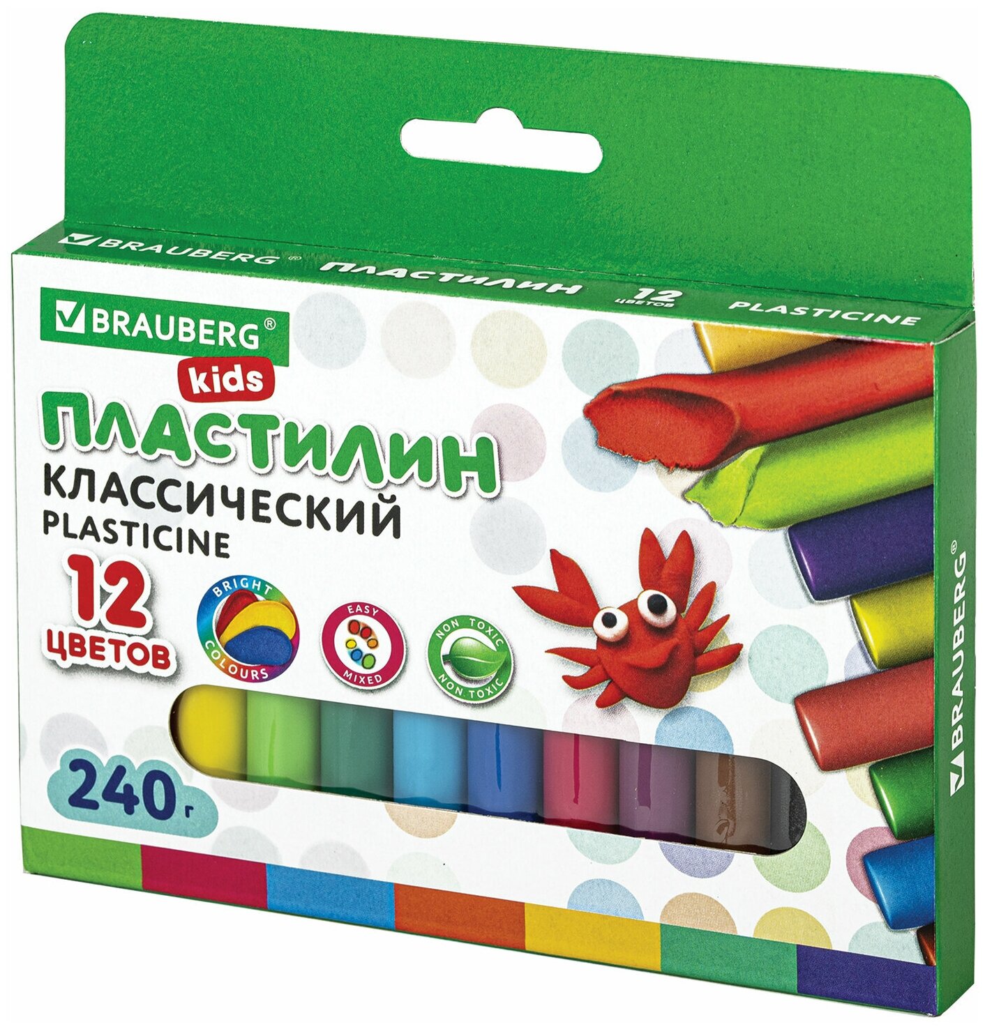 Пластилин классический для лепки (набор) для детей Brauberg Kids 12 цветов 240 г 105873