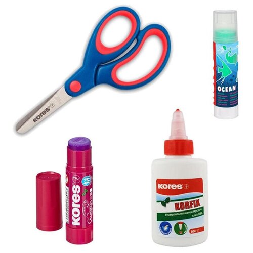 фото Набор для творчества kores клей пва, клей-карандаш 2шт, ножницы