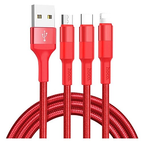 Кабель USB HOCO X26 Xpress 3 в 1 для Lightning, Micro USB, Type-C, 2.0A, 1 м, красный