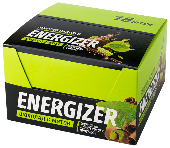 Батончик-мюсли леовит Energizer с фруктами Шоколад с мятой. Шоубокс 18 шт. по 40 г.