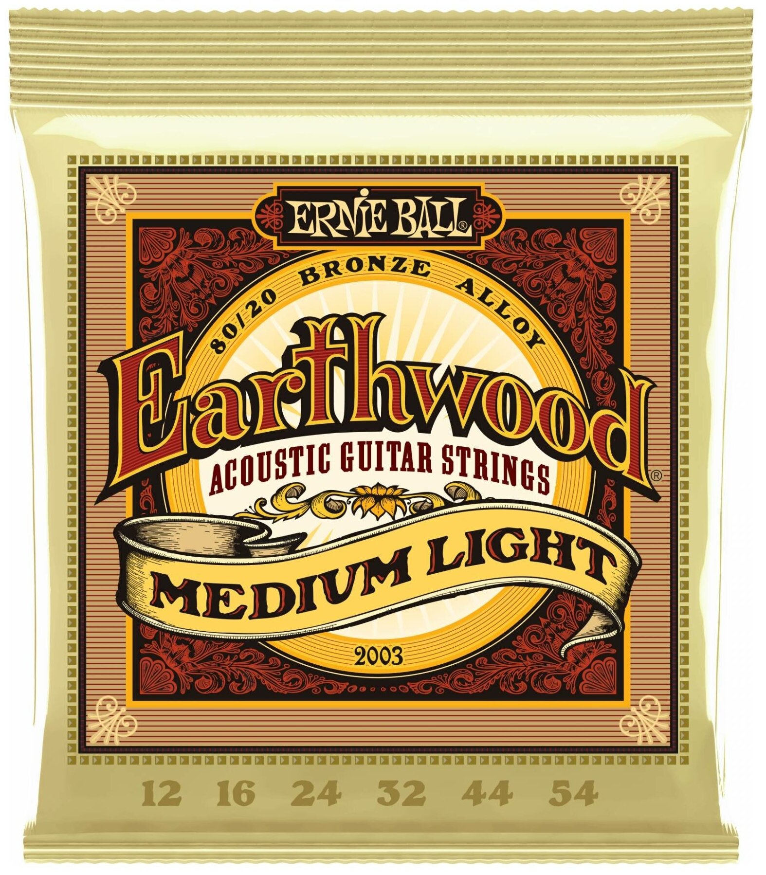 Ernie Ball 2003 струны для акуст. гитары Earthwood 80/20 Bronze Medium Light (12-16-24w-32-44-54)