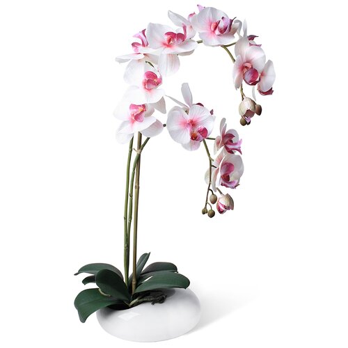 Искусственные цветы Орхидея Фаленопсис 2 ветки в керамическом кашпо