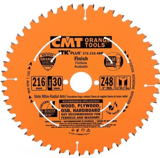 Пильный диск по дереву Cmt 272.216.48M, 216X30X1,8/1,2 -5° 10° ATB + 8° SHEAR Z=48