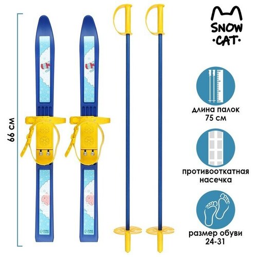 Snow Cat Лыжный комплект детский: пластиковые лыжи 66 см с насечкой, палки 75 см «Олимпик Монстрики»