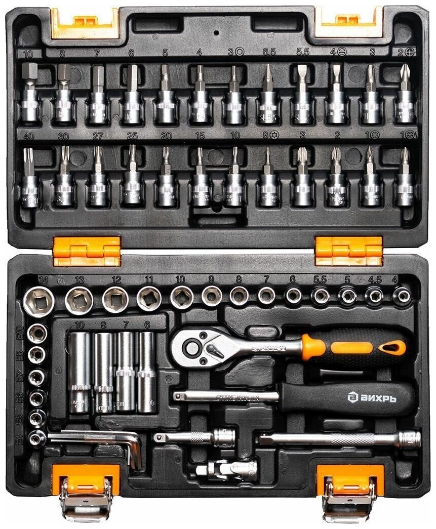 Набор инструментов, 1/4" , CrV, в кейсе 57 предм Вихрь - фотография № 3