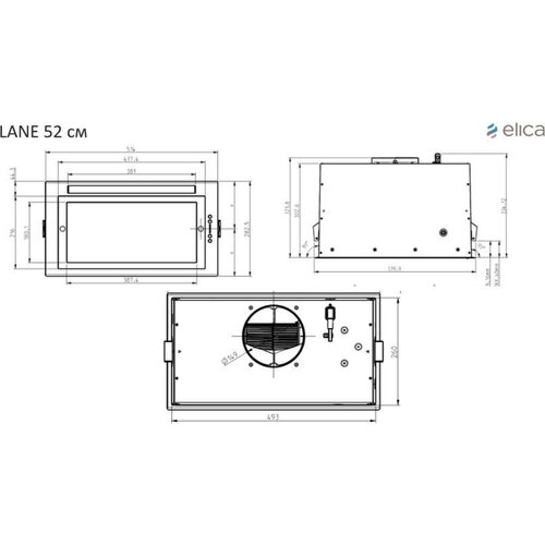 Вытяжка встраиваемая Elica LANE MBLA52 черный управление кнопочное 1 мотор 39609000₽