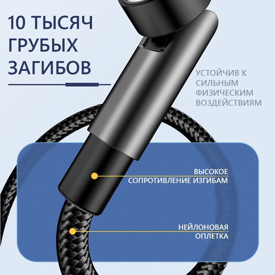 Магнитный поворотный USB кабель 3 в 1 Micro USB/Type C/iPhone Android (Андроид) / 1 метр / Быстрая зарядка для телефона / Передача данных