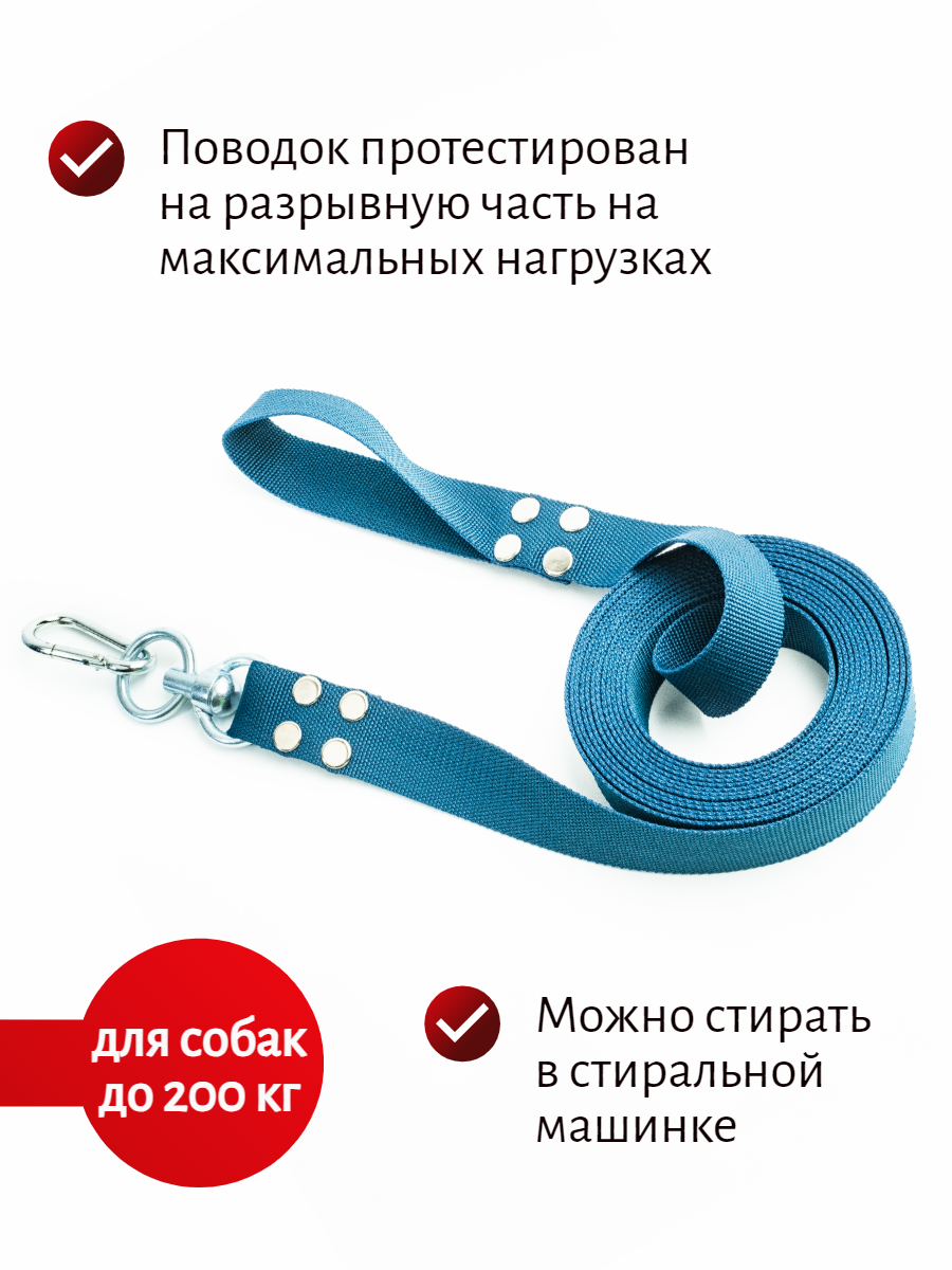 Поводок для собак крупных пород с вертлюгом и альпинистским карабином 35 мм нейлон в ассортименте