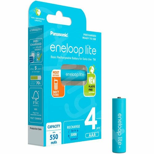 Аккумуляторы Panasonic eneloop lite BK-4LCCE/2BE аккумуляторы panasonic eneloop pro aa 2500мач bk 3hcde 2be 2шт